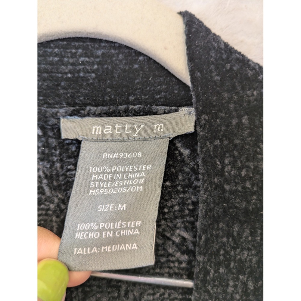 Matty M Cardigan Women's Medium Black Open Front Chenille Knit Pockets - Picture 6 of 9